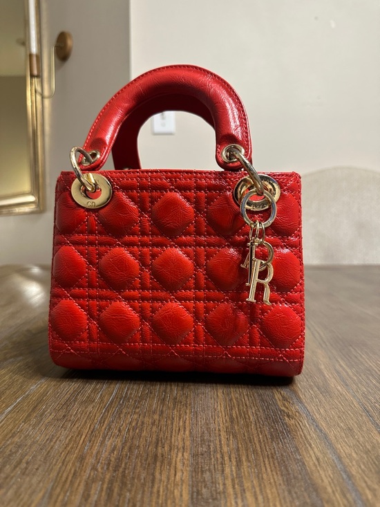 Dior Handbags - Dior Red Quilted Mini Top-Handle Bag with Gold Hardware. First copy